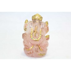 Hand crafted pink rose quartz Stone God Ganesha Idol statue figure 158 Grams